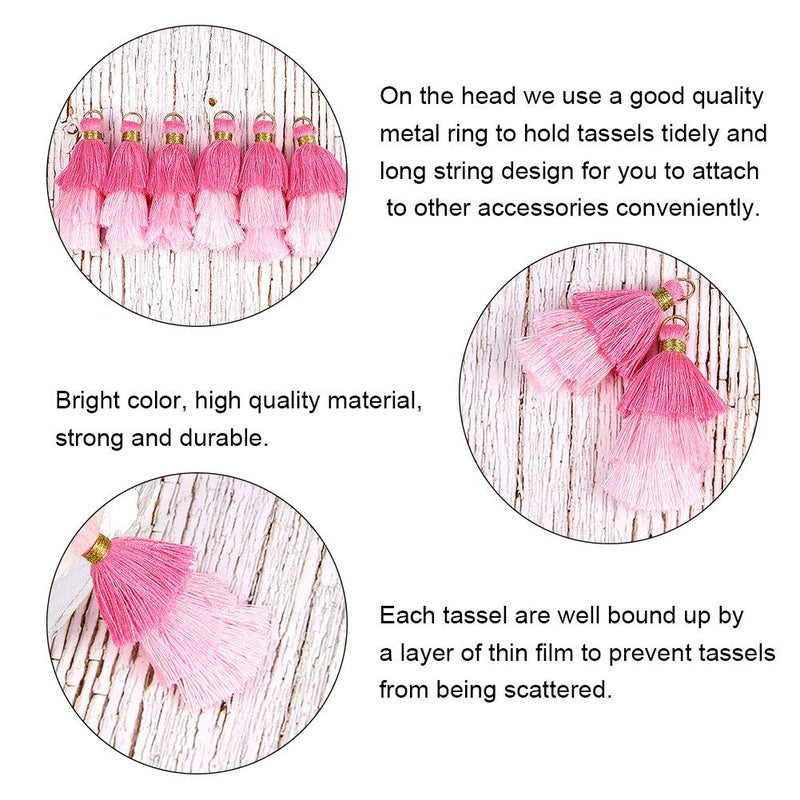 NBEADS 20 Pcs Pink Polyester Tassel Pendants, Tri-Layered Tassels with Gold Jump Ring for DIY Projects, Jewelry Making, Decoration, Bookmarks - Image 4